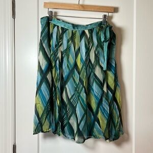 100% Pure Silk Y2K Schoolgirl Flirty Midi Skirt Teal Blue Green Ruffle Bow 🍋‍🟩🦚